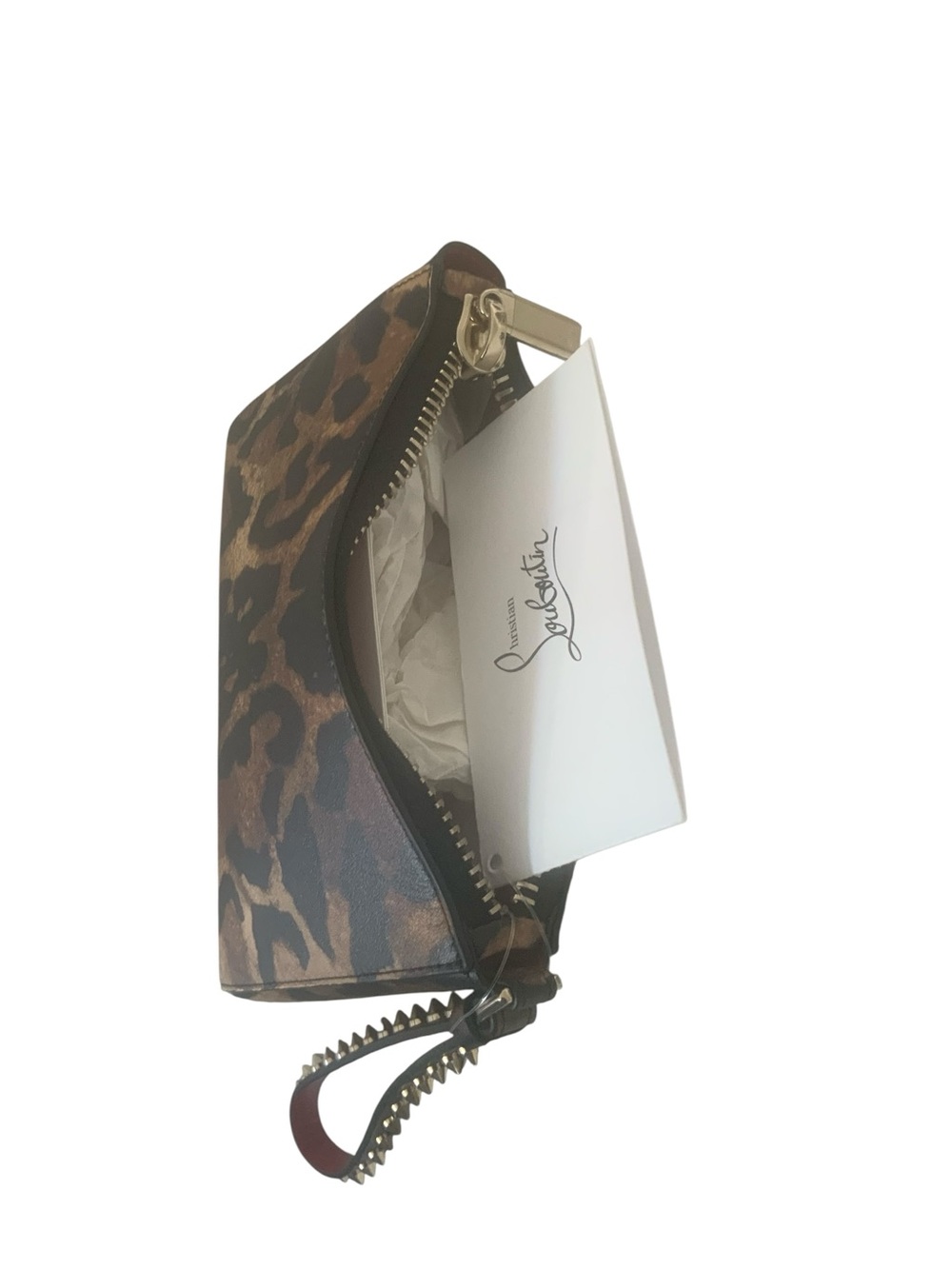 NWT Christian Louboutin Cabata Leopard Print Leather Pouch wristlet Bag $850 - Picture 6 of 6